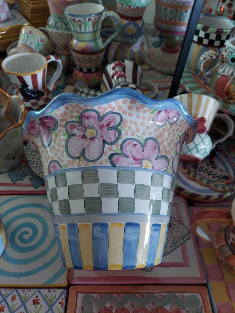 Mackenzie-Childs Myrtle Ceramic Fluted Flower Pot