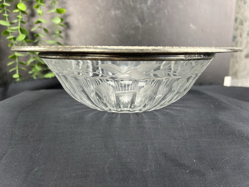 Etched Crystal And Sterling Silver Bowl