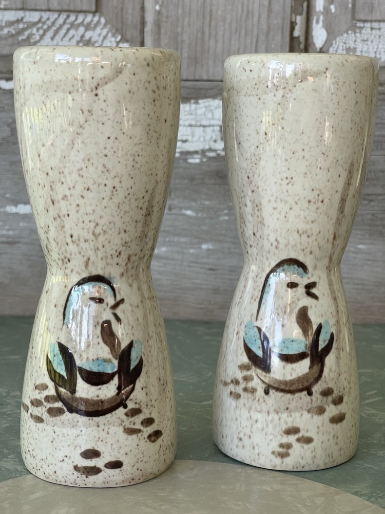 MCM Red Wing Pottery Bob White Quail Pattern Oversized Salt & Pepper Shaker Set