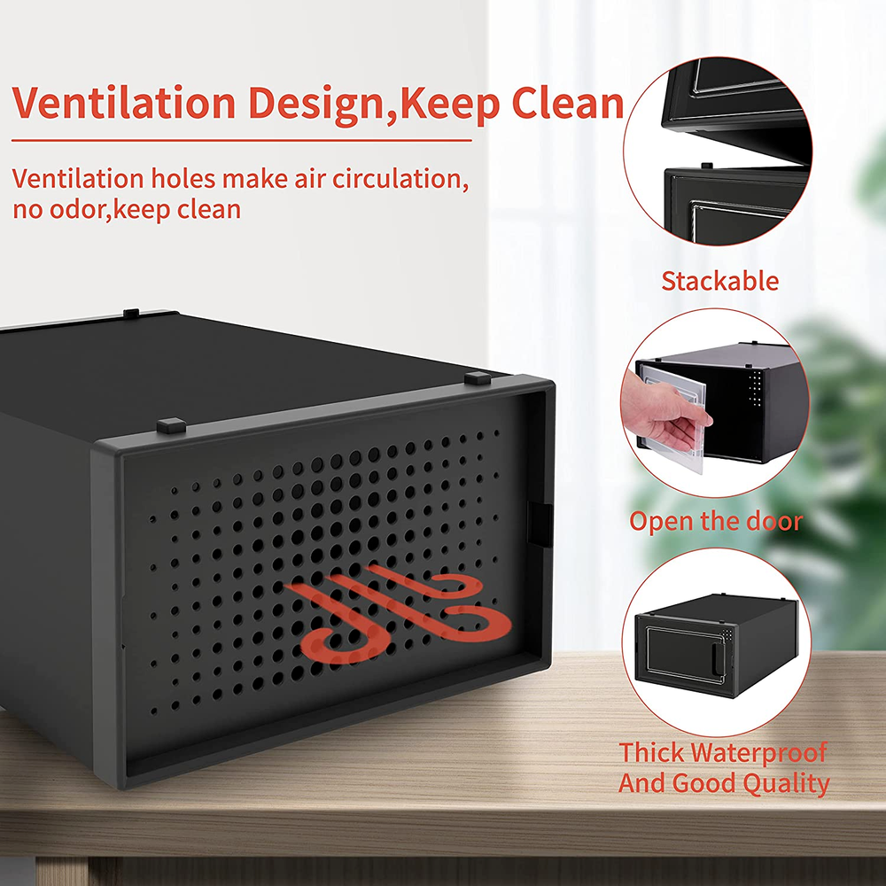 12 Pack Shoe Organizer Boxes, Black Plastic Stackable Shoe Storage Bins