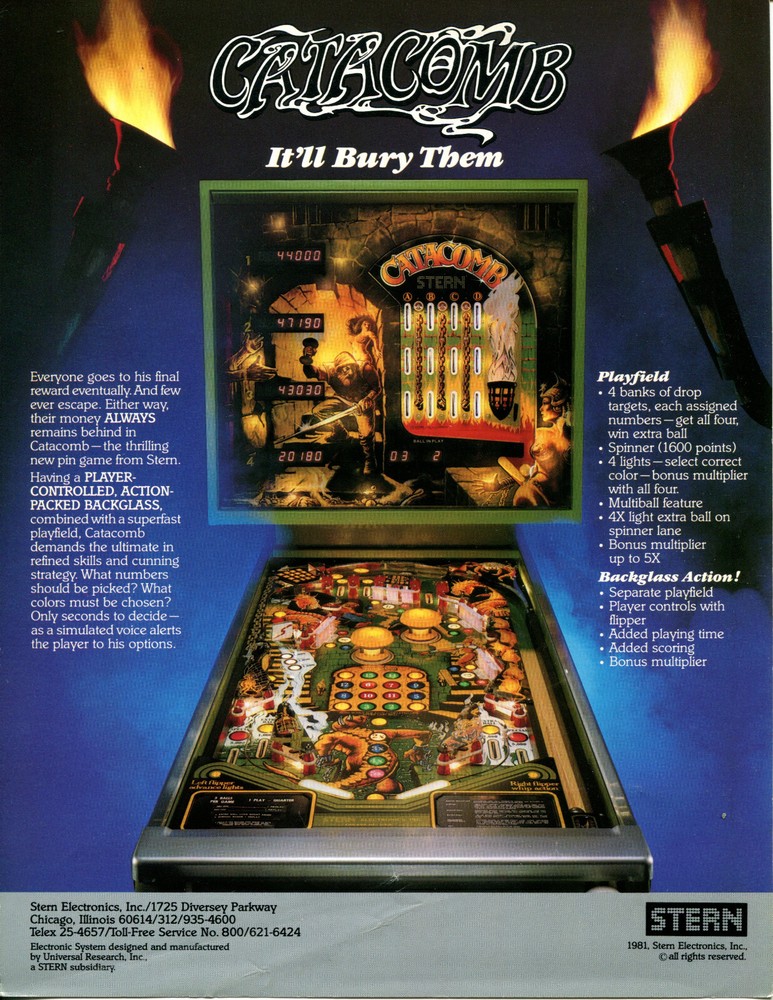 Catacomb Stern Pinball - Flyer / Brochure / Ad /