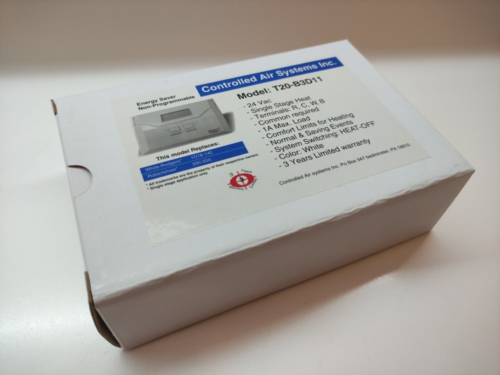 non programmable thermostat T20-B3D11, Single Stage Application Only
