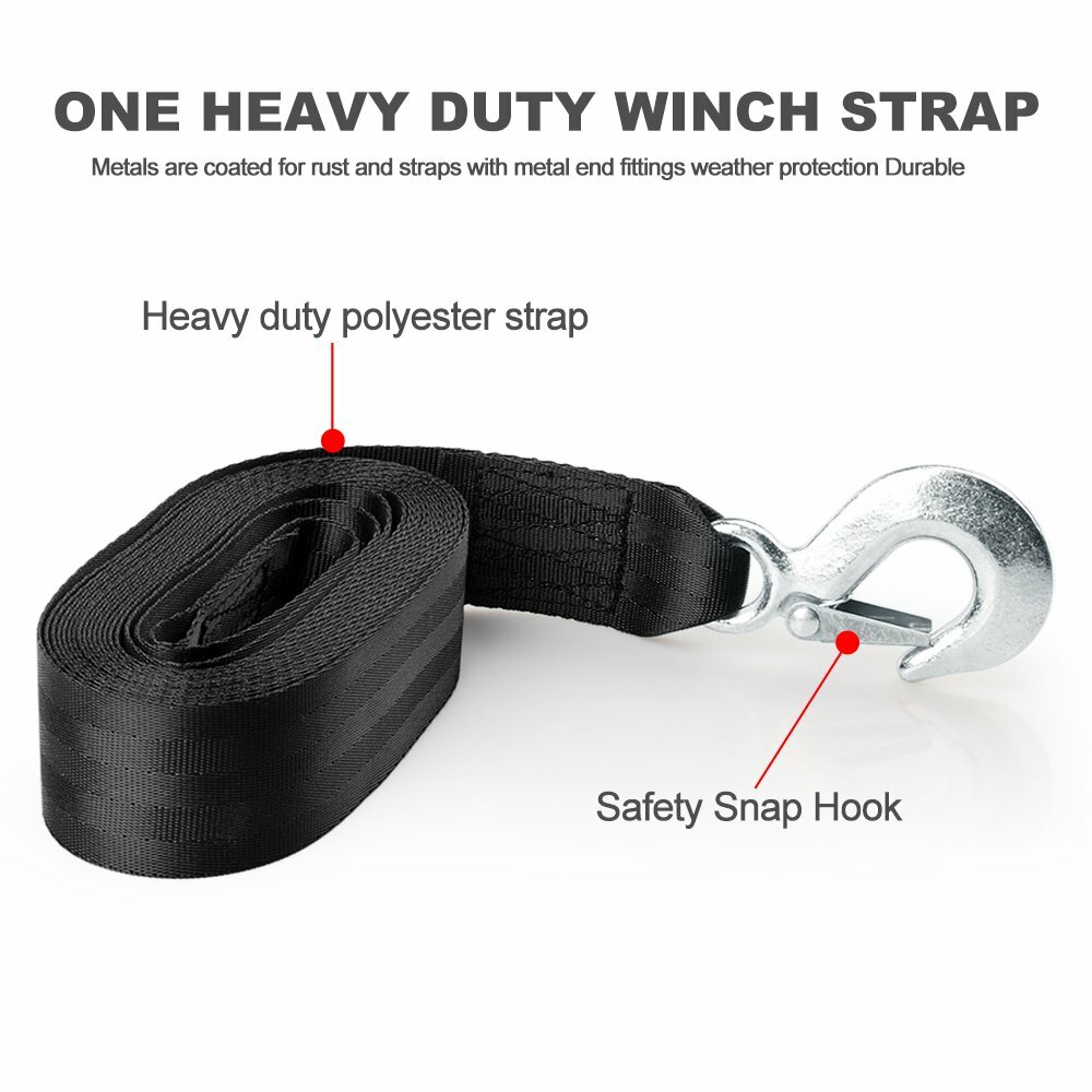 10000 lbs DELUXE BOAT TRAILER REPLACEMENT WINCH STRAP 2" x20' & SNAP HOOK QUICKS