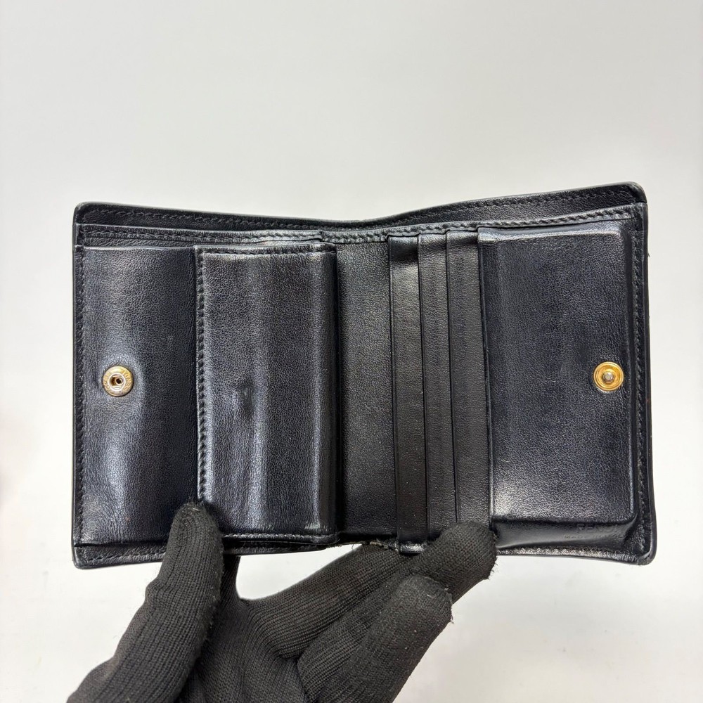 FENDI Compact Wallet Black Leather
