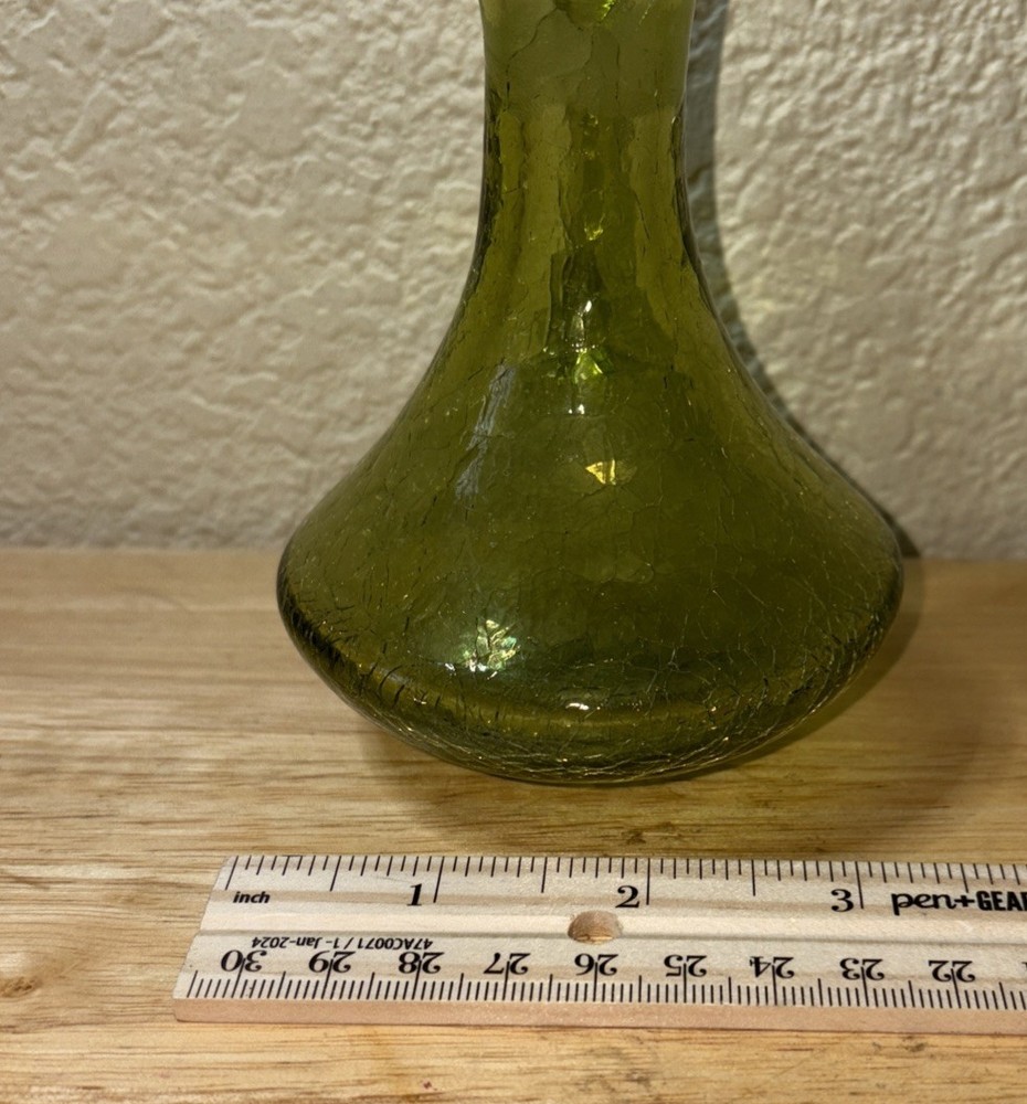 Vintage Green Crackle Glass Cruet Pulled Back Handle - Stopper