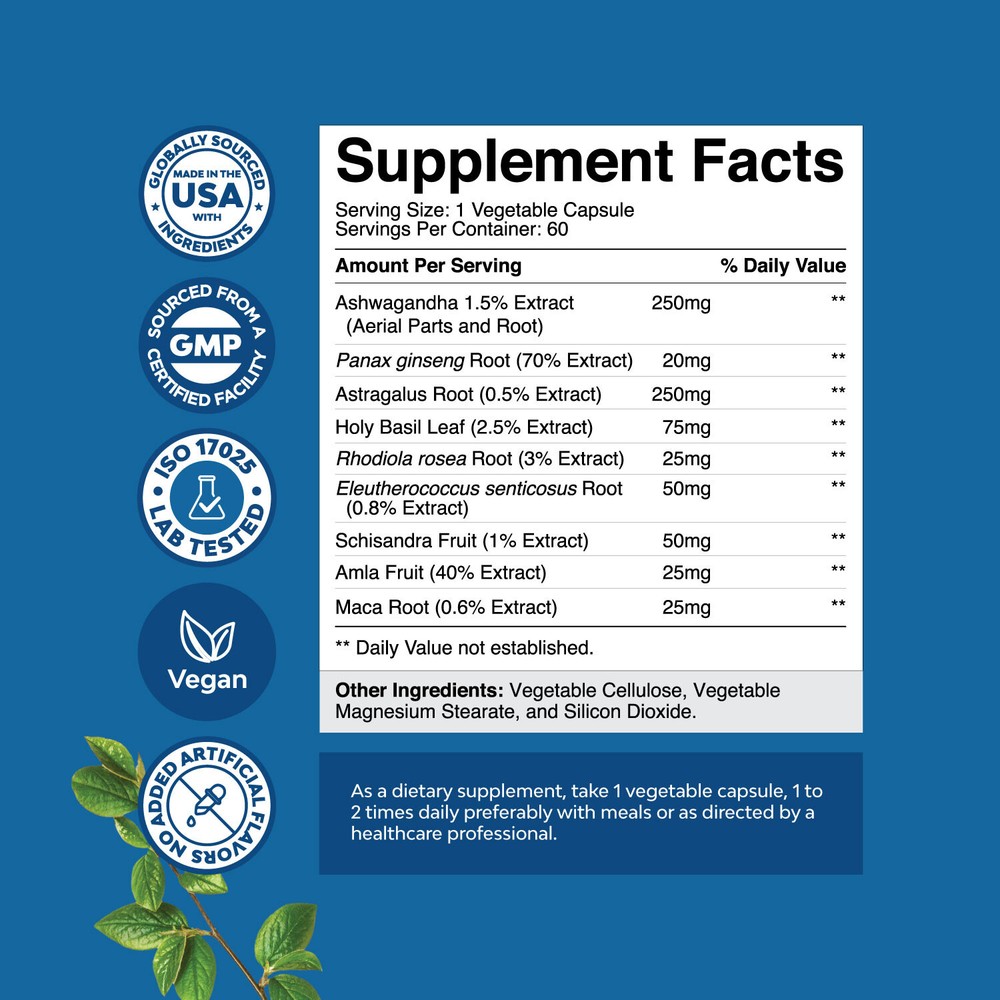 Herbal Adaptogen Mood Support Supplement - Calming Adaptogens Supplement 60ct
