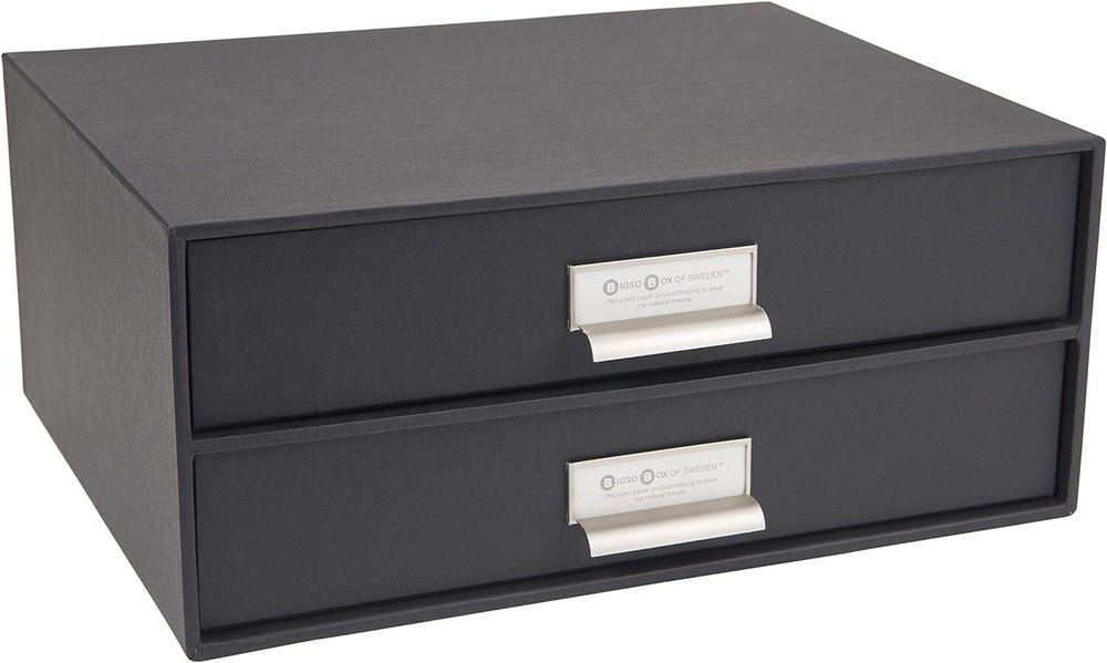 Bigso Birger 2-Drawer Fiberboard Label Frame Document Letter Box | White