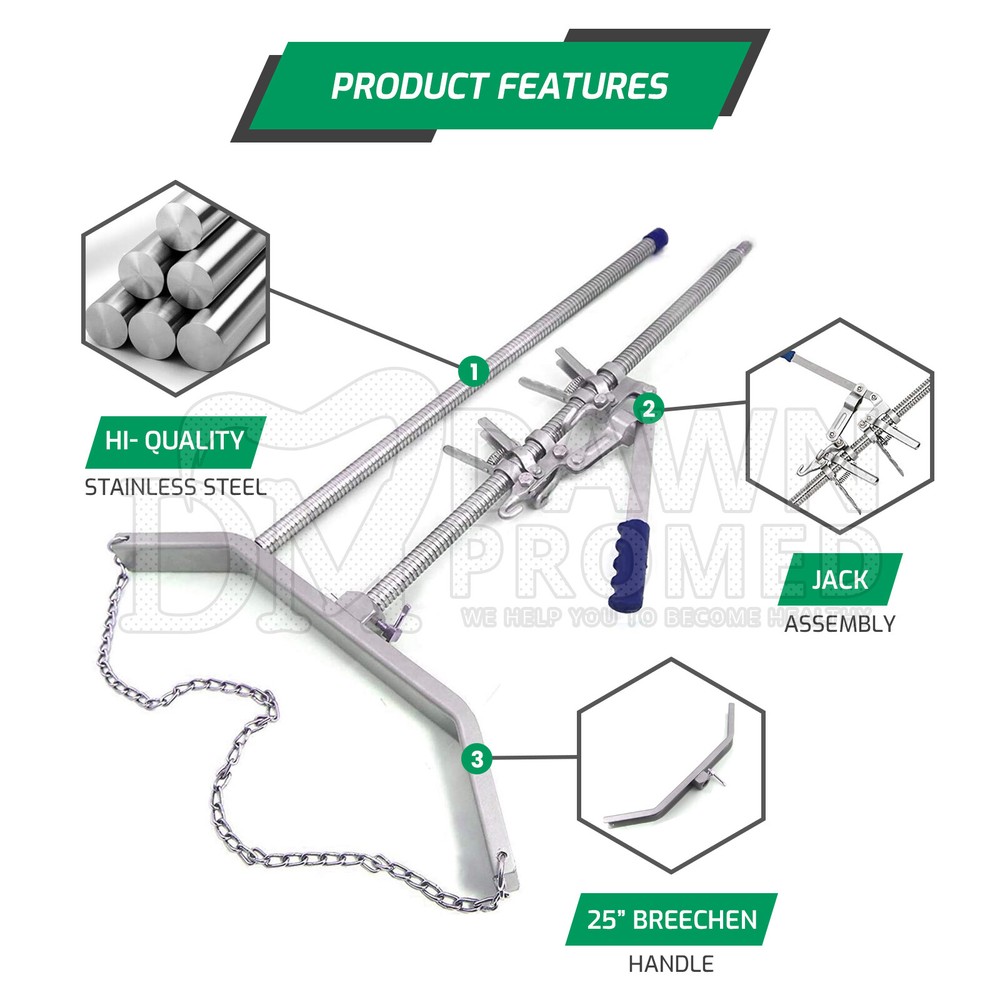Veterinary Calf Puller 65" & OB Chain 60" Birthing Calving Supplies 2 Pcs Set