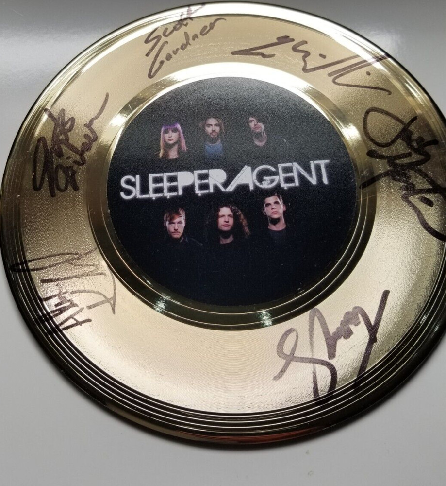 Sleeper Agent band REAL hand SIGNED 7" Novelty Gold Record COA Autographed