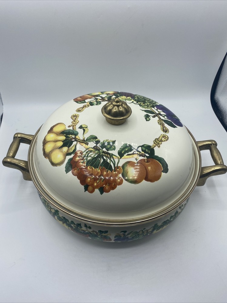 Tabletops Unlimited Cookware Enamel Pot Lid 10.25" Buffet Server Fruit Design