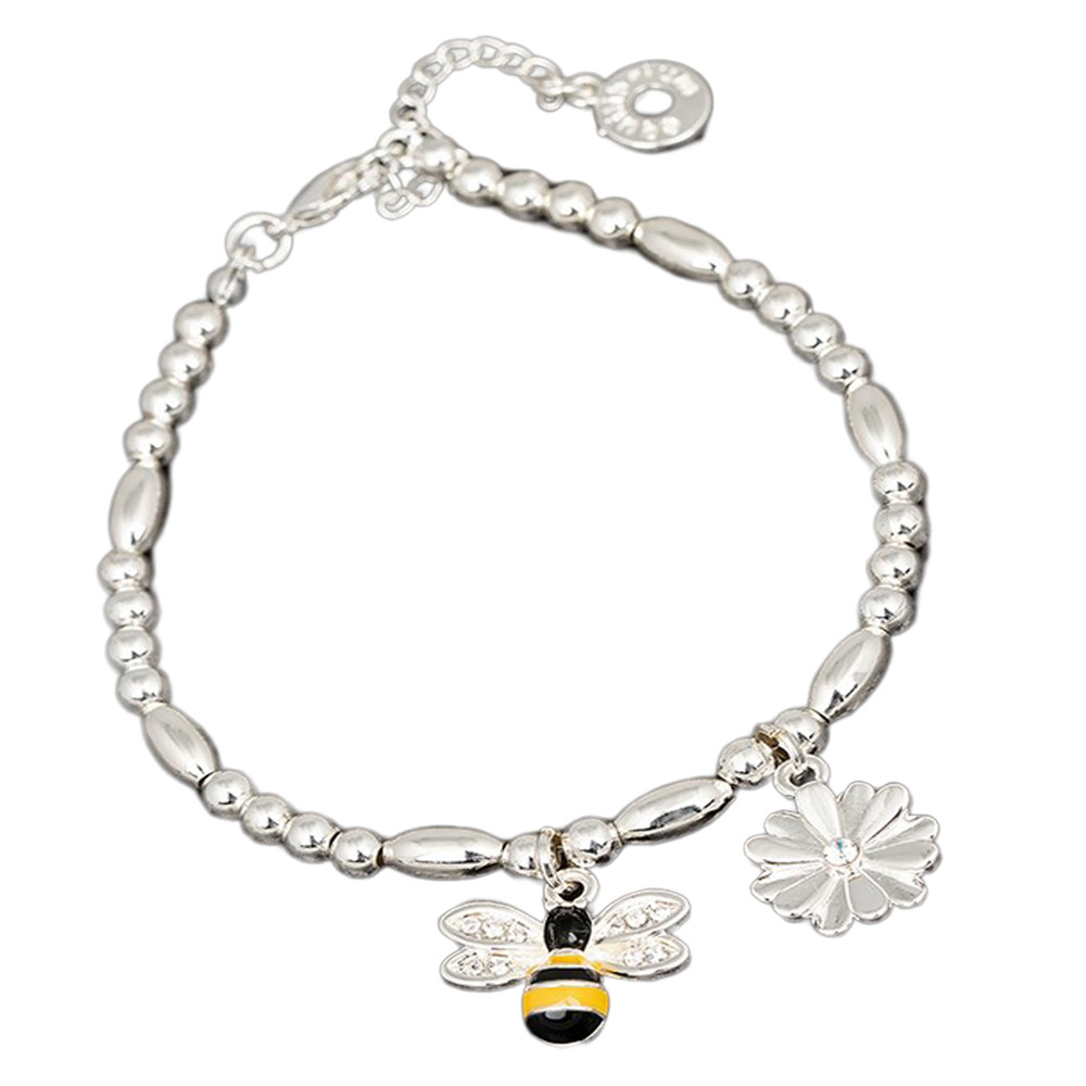 Equilibrium Handpainted Bees Silver Plated Charm Bracelet