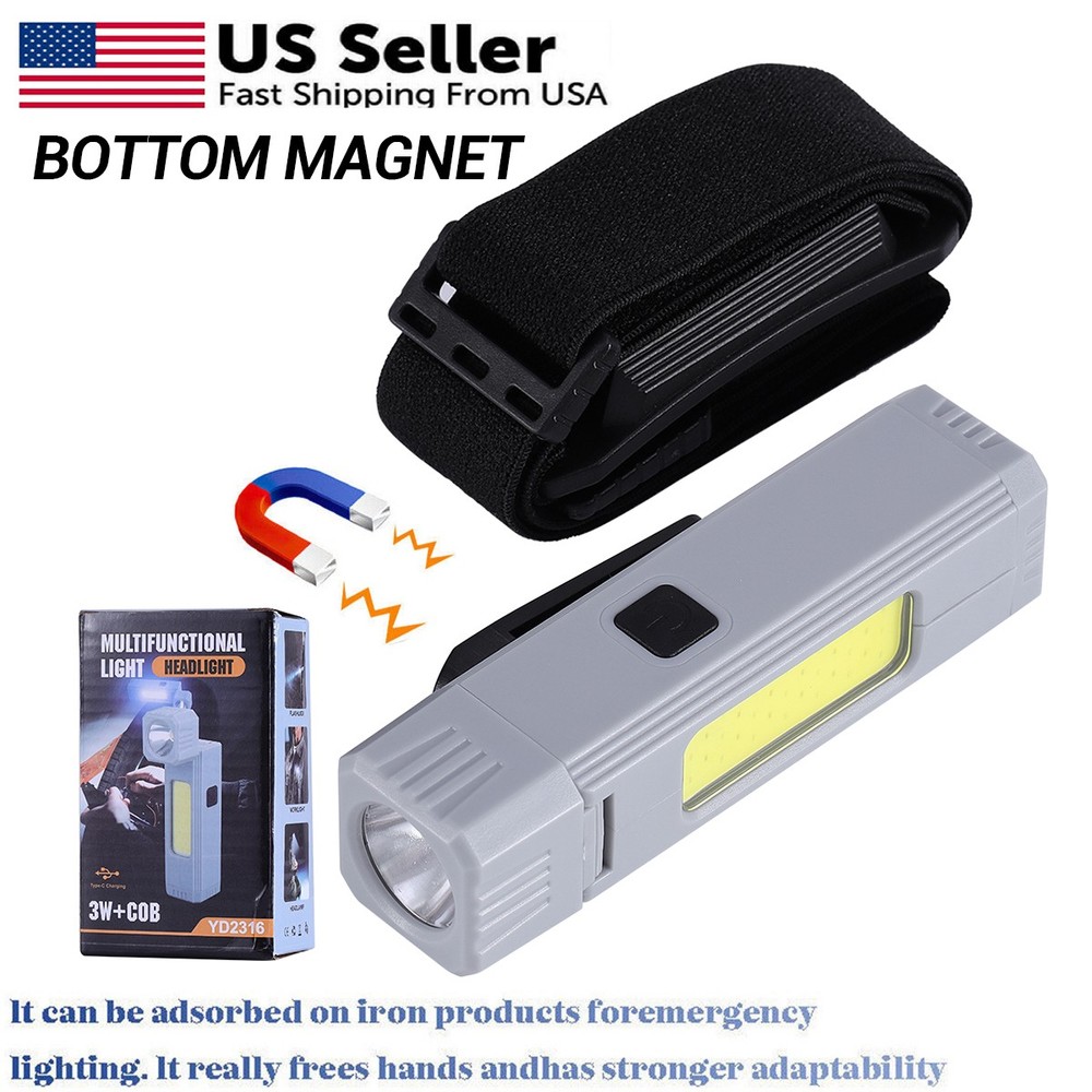 COB LED Headlamp Magnetic Work Light USB Rechargeable Flashlight Torch Headlight