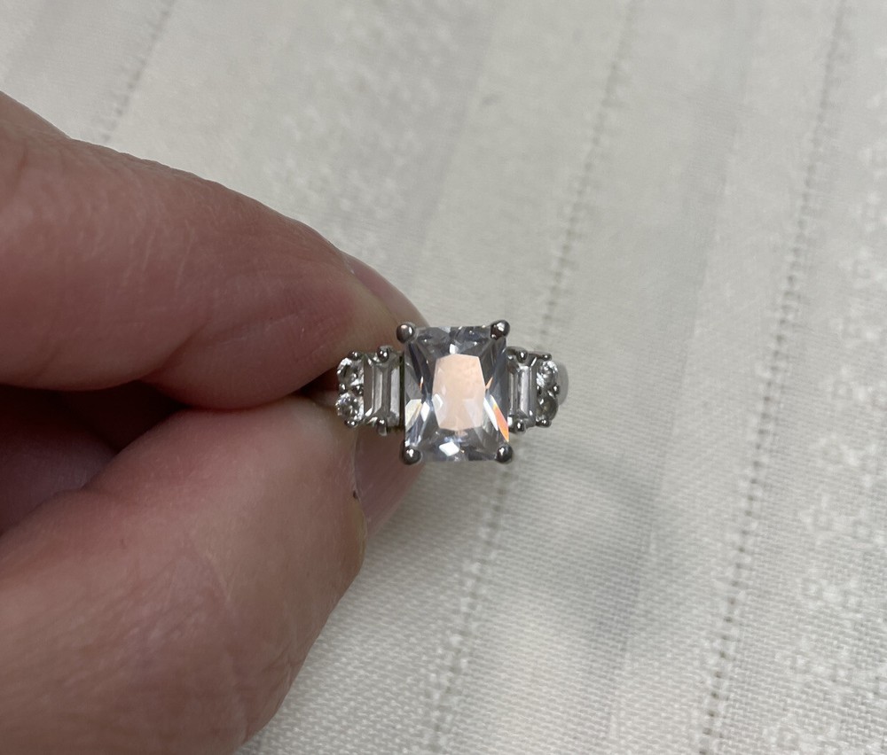 Sterling Silver 925 CZ Engagement Statement Ring Emerald Cut CZ Size 8.25