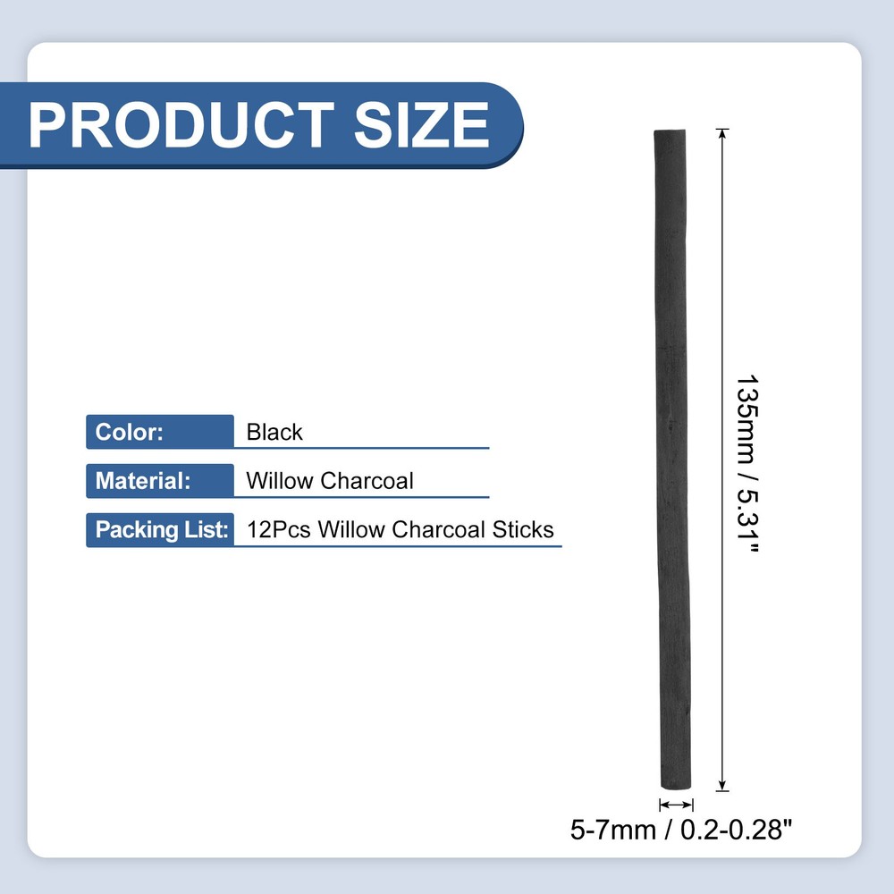 12Pcs Willow Charcoal Sticks, 5-7mm Black Charcoal Pencils Graphite Stick