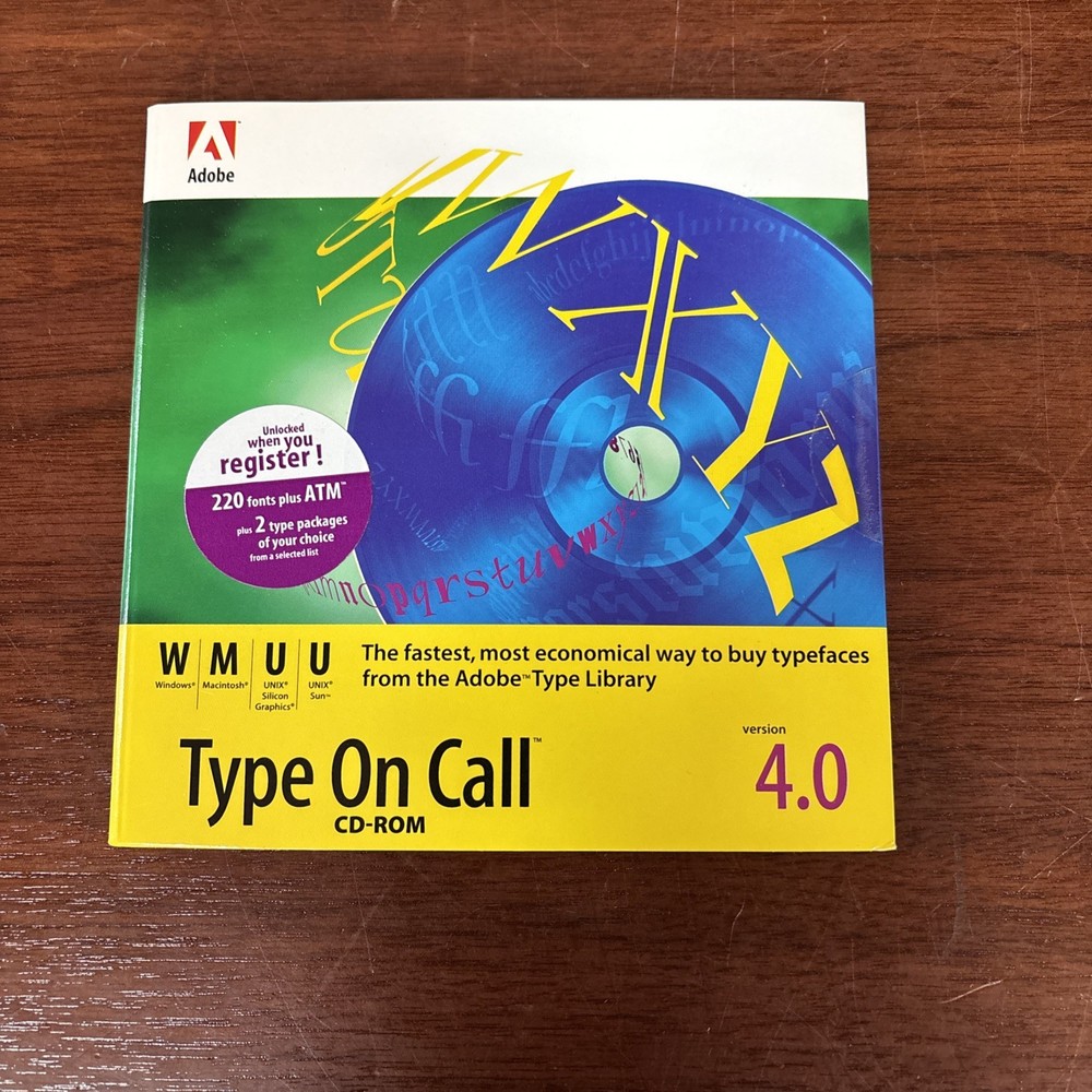 Adobe Type On Call Version 4.0 Macintosh Windows Unix Sun Font Typefaces CD-ROM