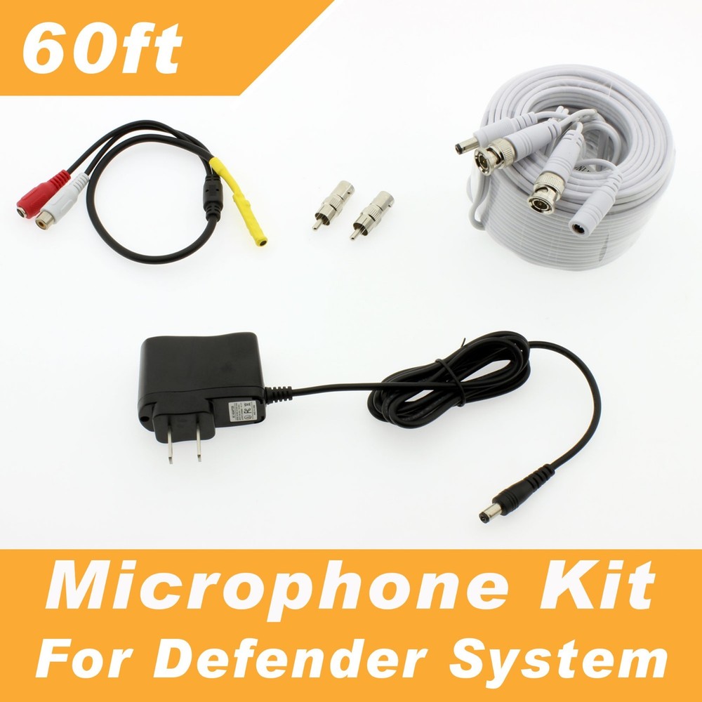 [60ft] Microphone Kit for Defender Surveillance Security HD1T8D4B4, HD1T8B8