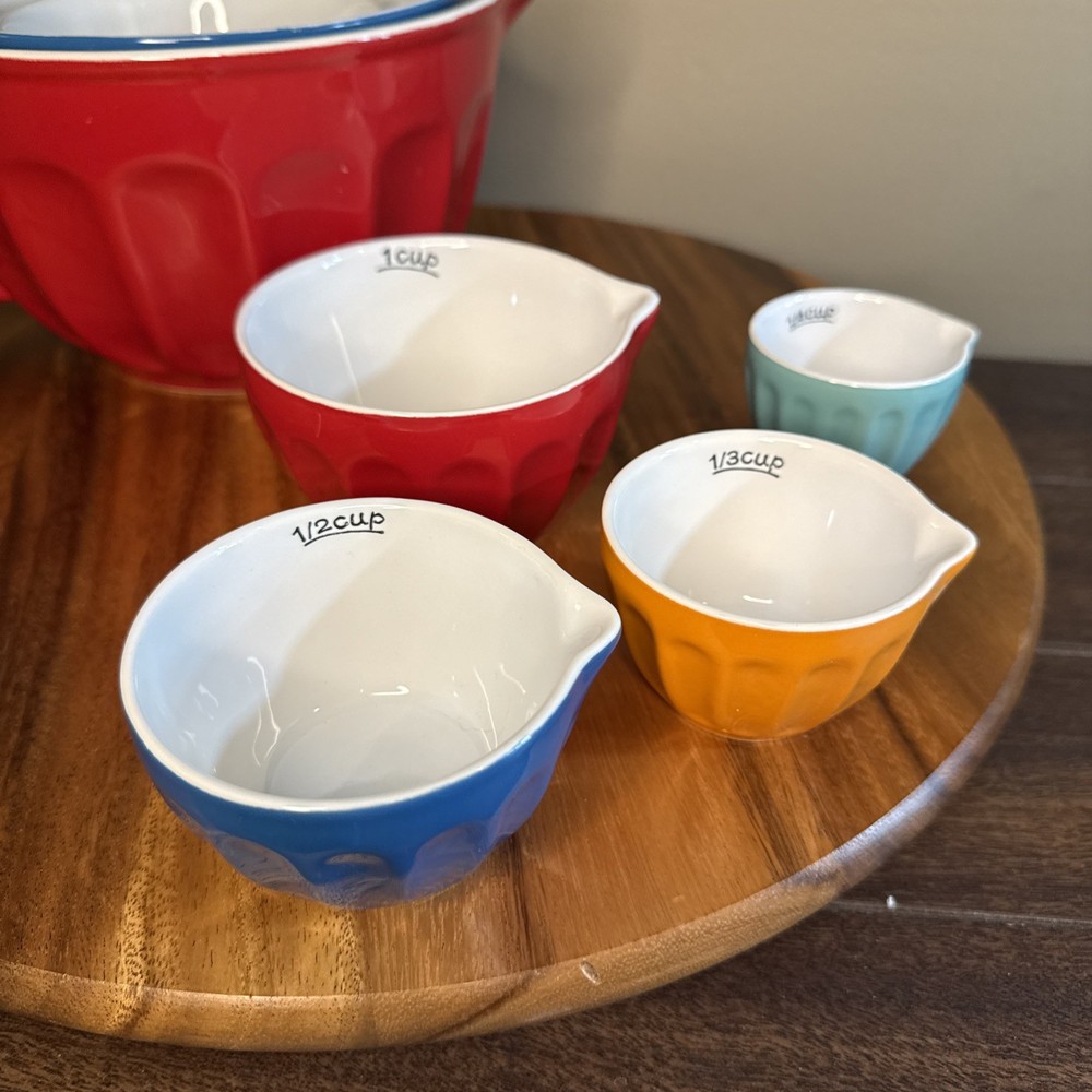 12 Piece Multicolored Stoneware Nesting Mixing Measuring Bowl Spoon Set