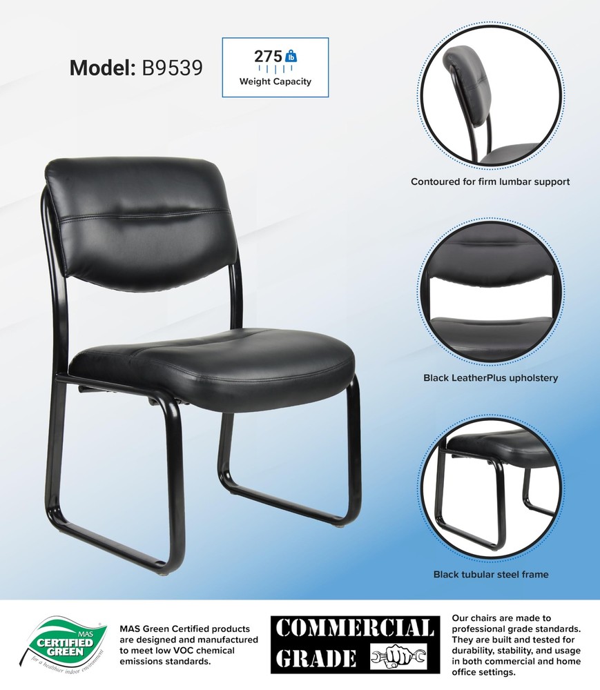 Leather Sled Base Side Chair in Black