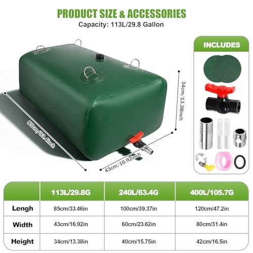 Large Capacity 113L Water Storage Bladder Tank - Foldable Portable Container for