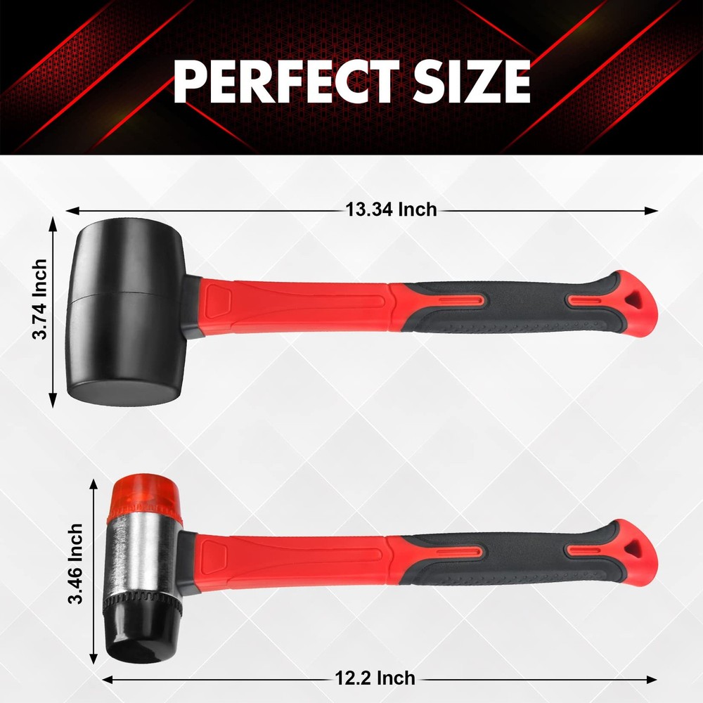 YIYITOOLS 2Pcs Hammer Set, 16oz Rubber Mallet & 40mm Double-Faced 2PCs, Black