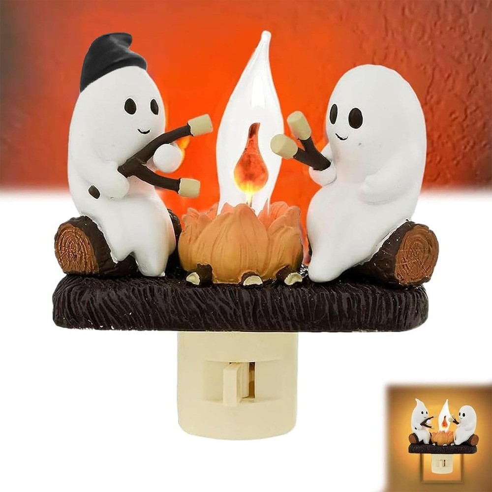 Ghosts Roasting Campfire Flicker Flame Night Light, Ghost Roasting Marshmallows