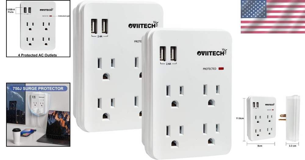 Compact Multi-Functional Wall Outlet with Surge Protection & USB Port Charging