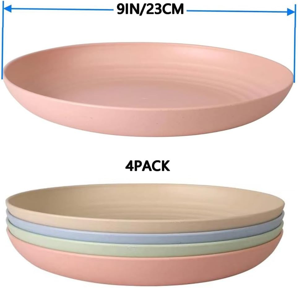 Unbreakable Wheat Straw Plates 9 Inch, Reusable Lightweight Deep Plates Dinner D