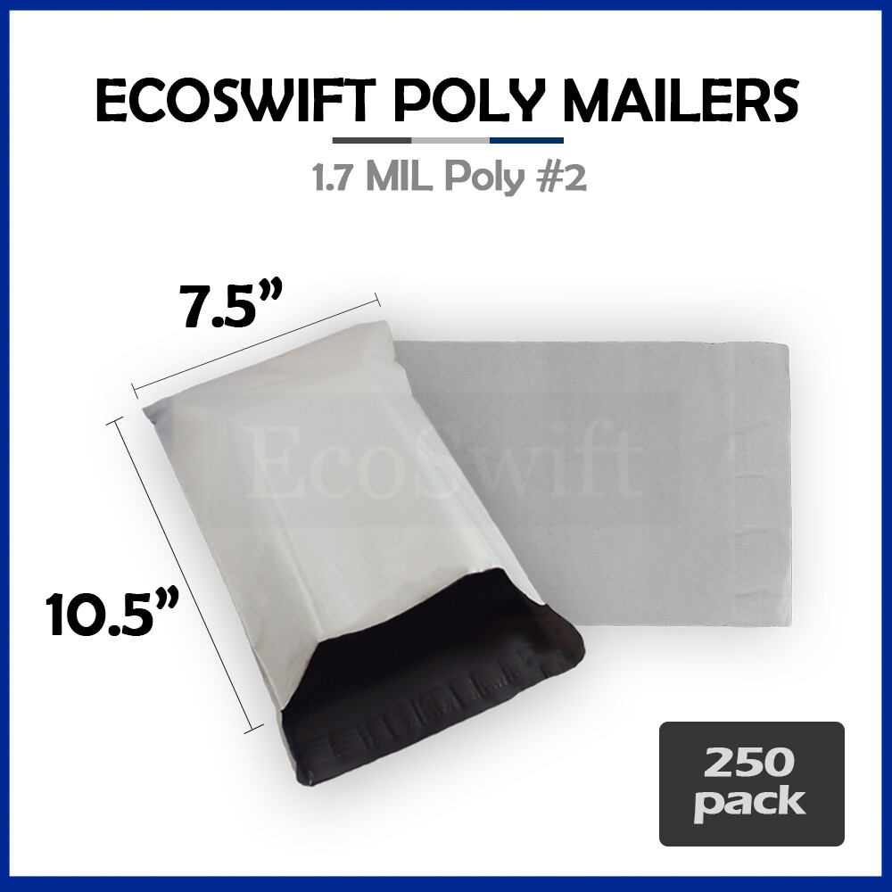 EcoSwift 7.5x9.5 Inch White Poly Mailer Shipping Envelopes - 250 Pack