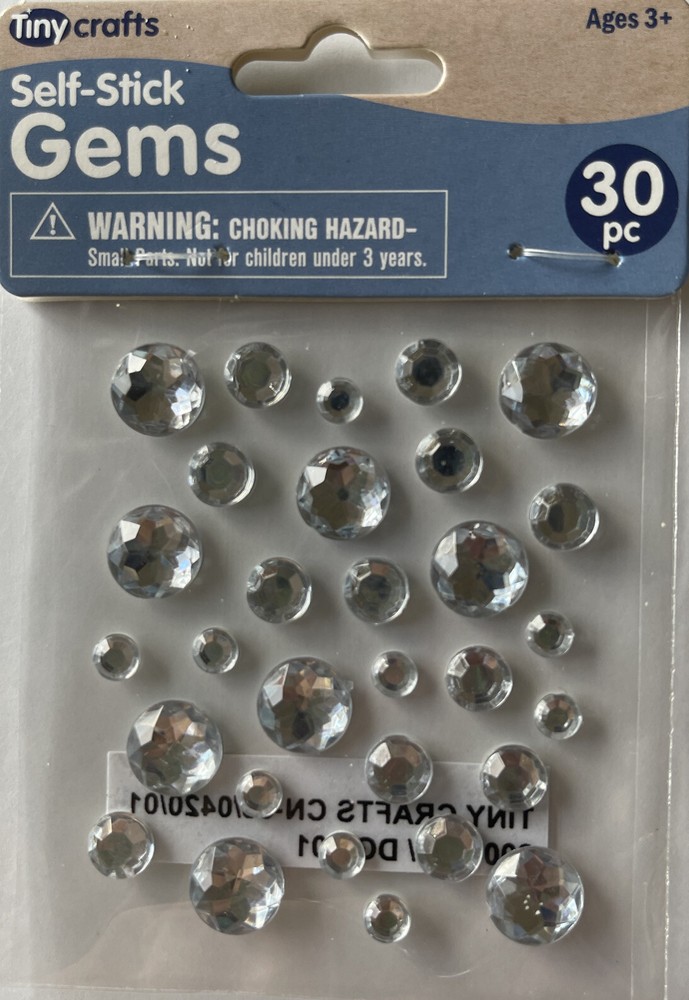 CLEAR/SILVER ROUND GEM Accent Stickers(30pc)Tiny Craft•Rhinestone •Christmas•