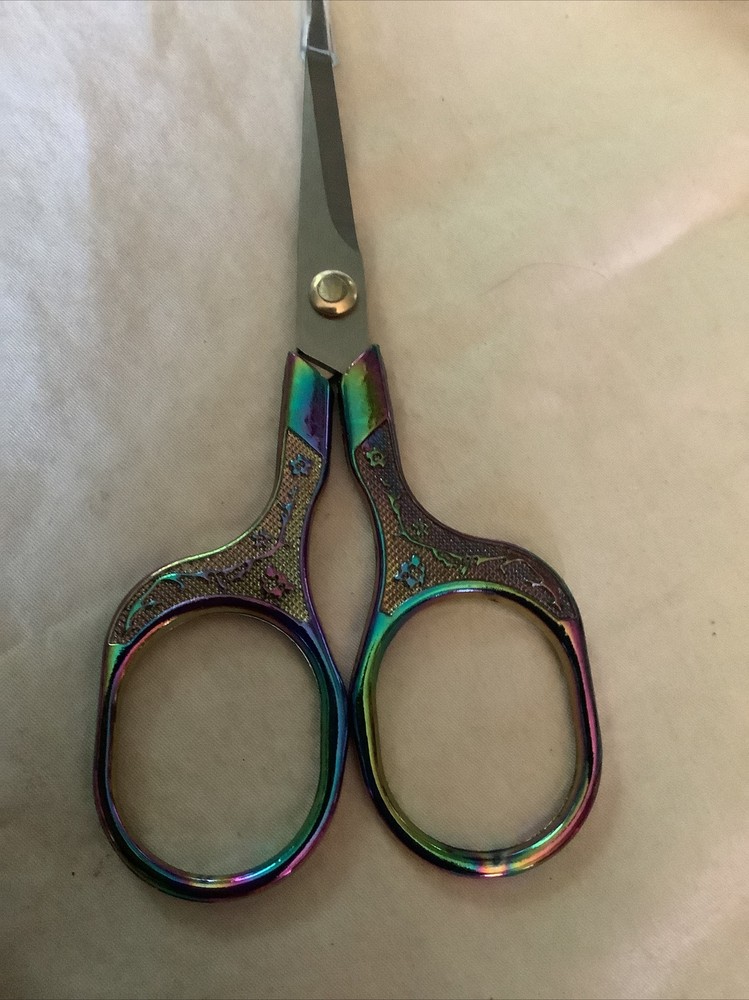 Vintage Style Stainless Scissors 5” ~ Iridescent Rainbow Handle