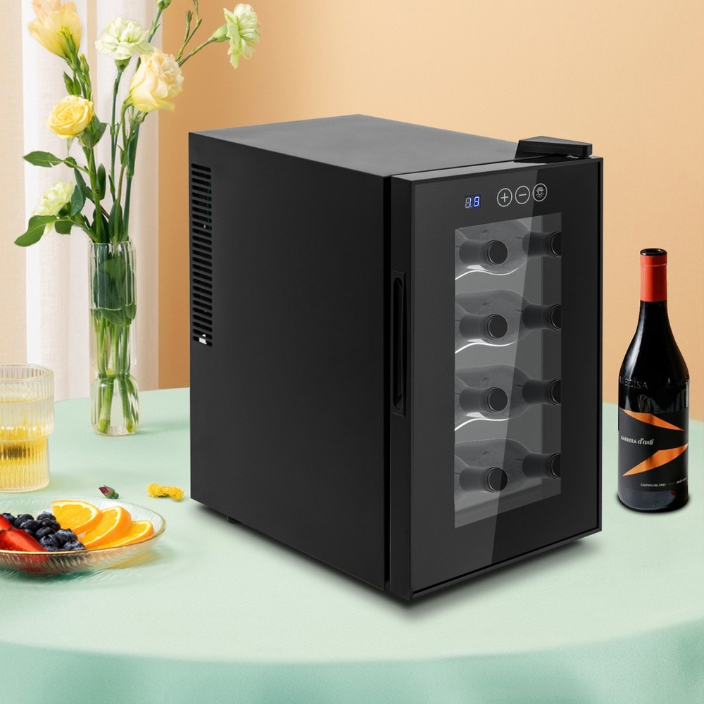 8-Bottle Wine Cooler Compact Mini Fridge Smart Temp Control LED Blue Lighting