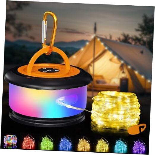 Camping String Lights, Retractable 32.8ft RGB Flash Lamp, 1 Black&Orange