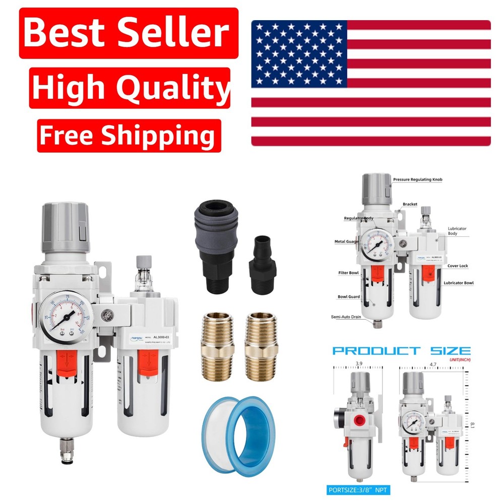 Efficient Air Management: 3/8" NPT Filter Regulator Combo with 60 SCFM Flow Rate