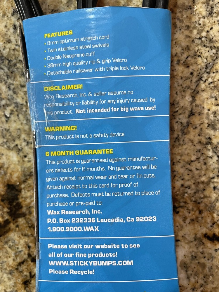 Sticky Bumps SUP 11’ Leash Black NEW
