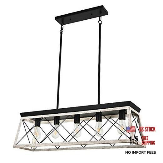 Farmhouse Rectangular Chandelier Rustic, 5-Lights Kitchen Island White5Light