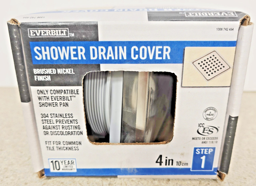 Everbilt Watershield Shower System 4 in. Brushed Nickel Square Grid Drain Grate