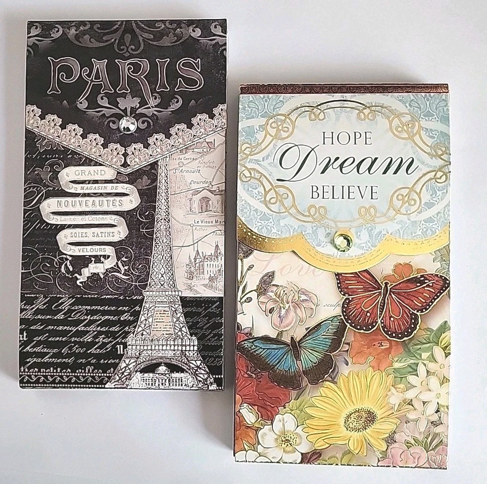 2 PUNCH STUDIO Long Notepad Magnetic Closure Paris & Floral 75 Sheets New