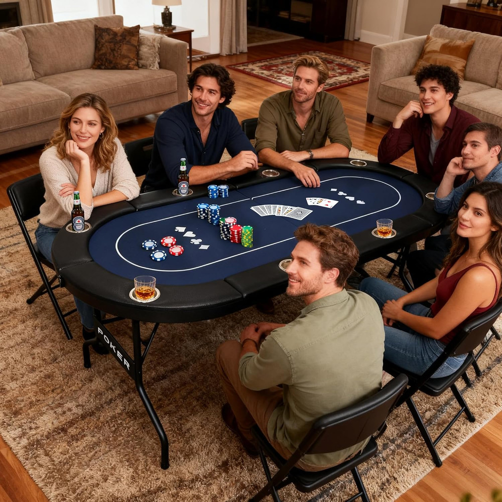 3-in-1 Foldable Poker Table for 8 with Reversible Mat & Cup Holders