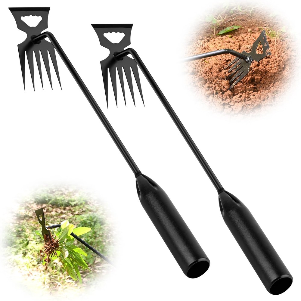 Weed Puller Tool Garden Weed Pulling Tool, 4-Tine Manganese Steel Weeder Tool