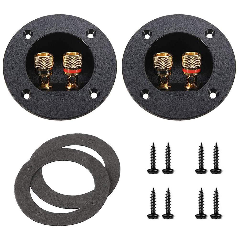 2 Pcs Black 3" Round 2-Way Speaker Box Terminal Binding Post Screw Cup Connector