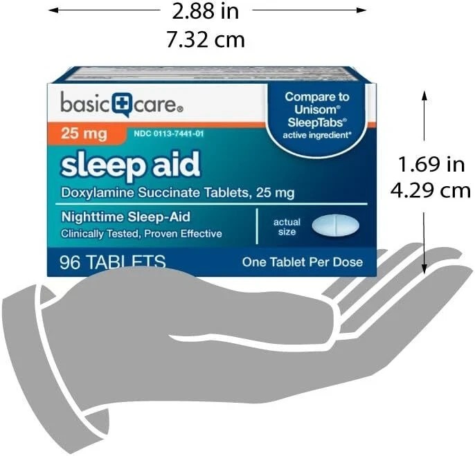 Basic Care Sleep Aid Doxylamine Succinate Tablets, 25 mg, 96 Count 11214268
