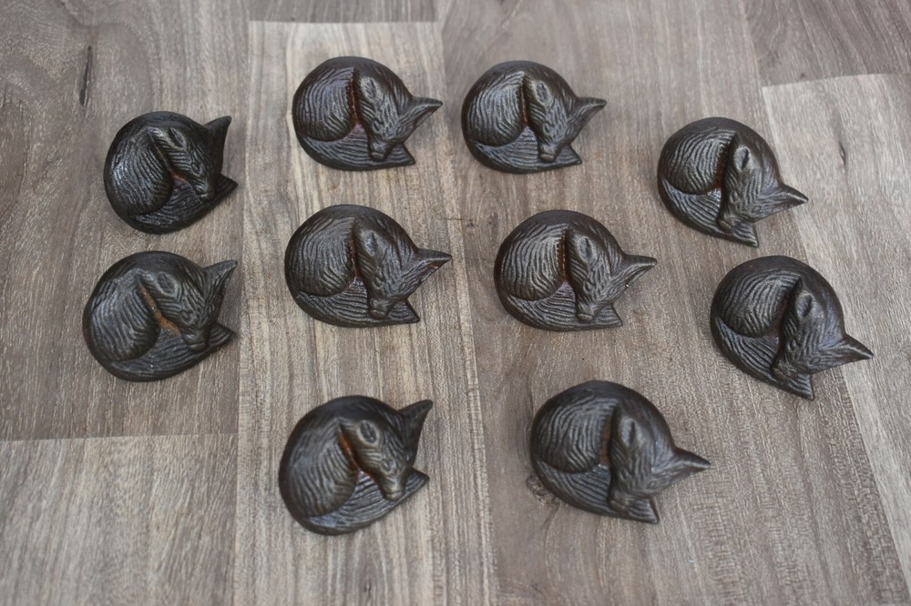 Iron door knobs cast cabinet Fox drawer handles pull rustic hardwar 10 pcs
