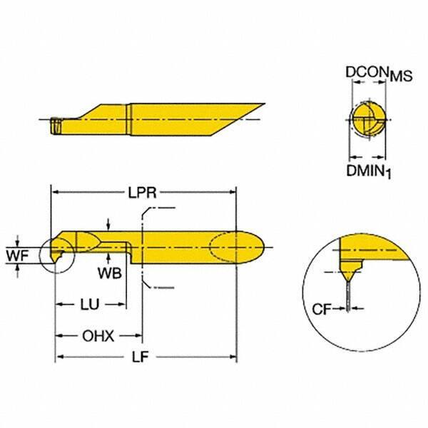 Sandvik 6.2mm Min Diam, 15mm Max Depth Boring Bar, 1025 Solid Carbide