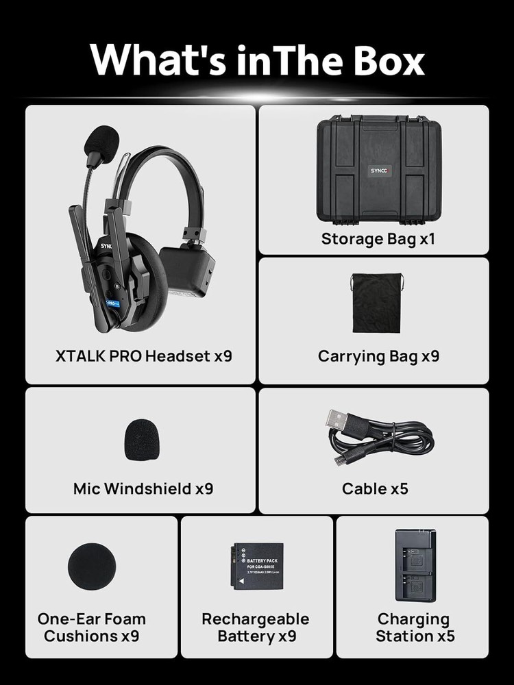 SYNCO XTALK XPRO9 Full Duplex Wireless Communication Interom Headset System