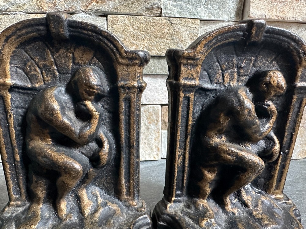 ANITQUE CAST IRON BOOKENDS "THINKER" RODIN NOVELTY MFG. CO.