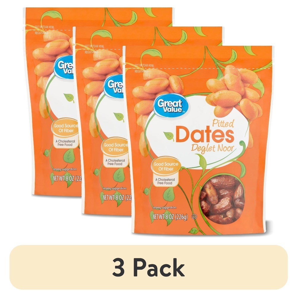 (3 pack) Pitted Deglet Noor Dates Dried Fruit, 8 oz