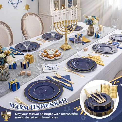 175PCS Plastic Plates with Disposable Silverware - Include 50 175 Pieces Blue