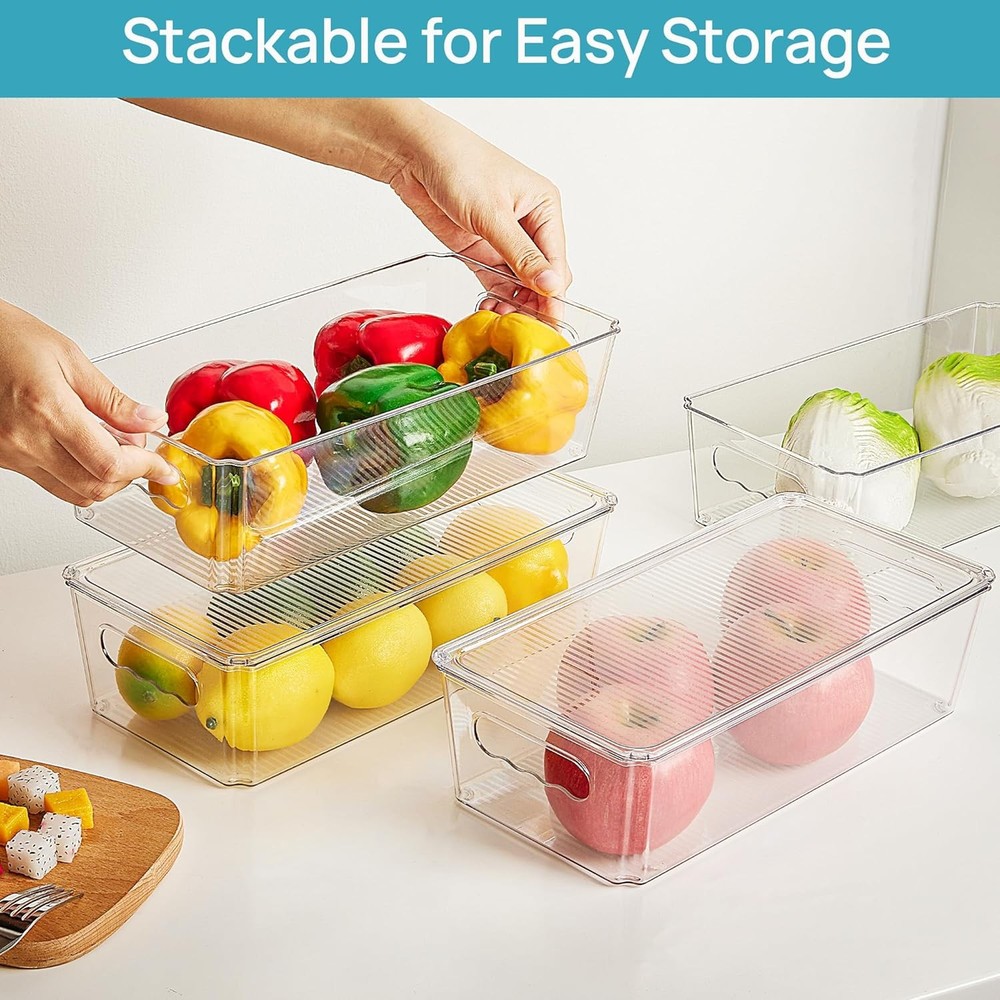 8-Piece Clear Storage Box Set with Lids, Storage Boxes with Handles