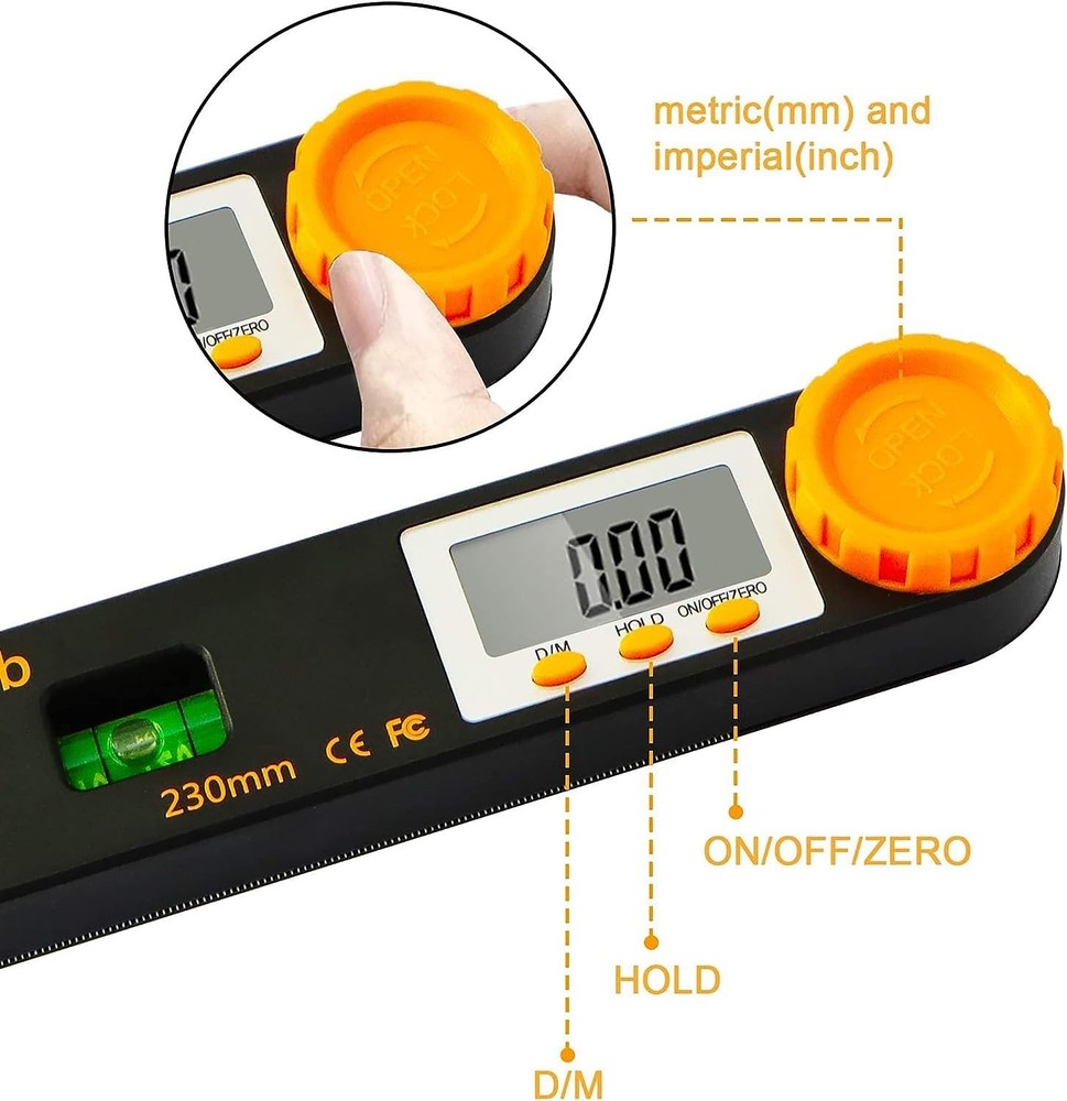 Rainyb Digital Angle Finder Tool 7inch 0360 degree LCD Digital Protractor wit...