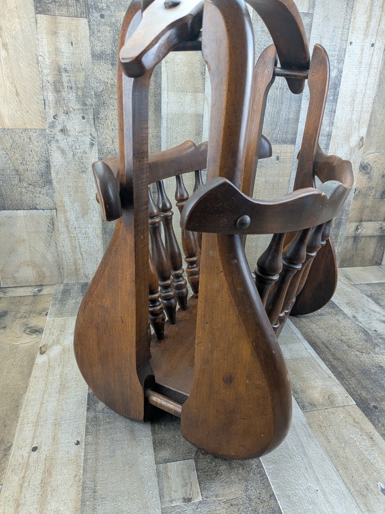 Vintage MCM Solid Wood Magazine Rack Holder Spindles